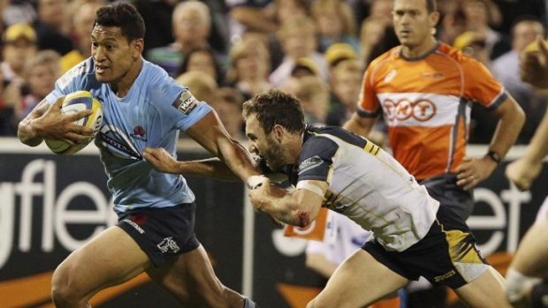 Running game: Israel Folau was potent with the pigskin against the Brumbies.