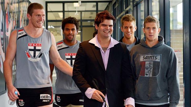 Inspirational: Liam Haven (centre) with Saints (from left) Ben McEvoy, James Gwilt, Leigh Montagna, Sean Dempster and Nick Dal Santo.