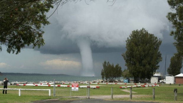 A waterspout puts on a show at Batemans Bay on Sunday.