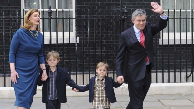 Gordon Brown leaves 10 Downing Street after his resignation in 2010  with  his wife Sarah and children John and  Fraser.