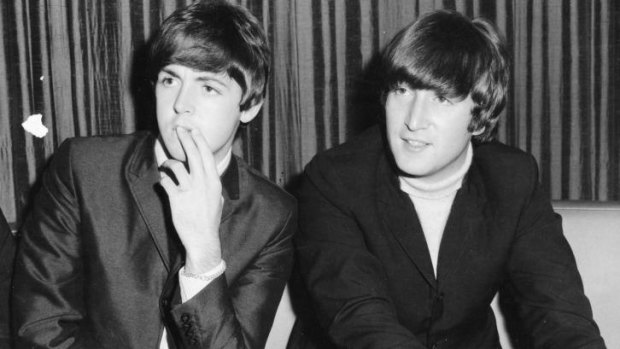 Paul McCartney and John Lennon at Sydney press conference June 1964.