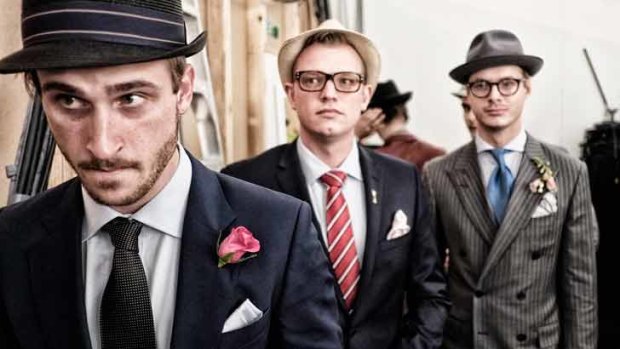 Styling up: entrants in this year's men's fashion competition at the Caulfield Cup.
