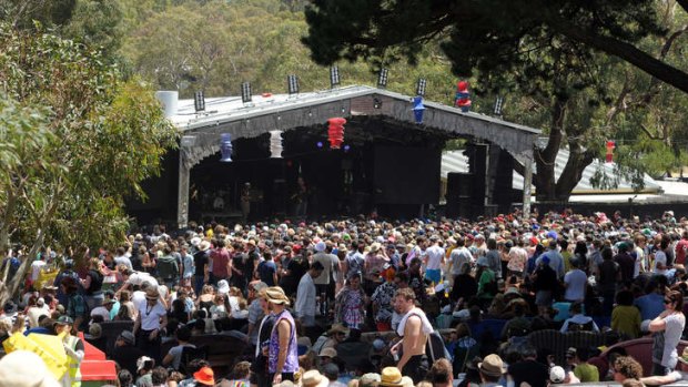 Crowds gather around the main stage at Meredith Music Festival.