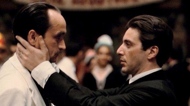 Fredo (John Cazale) and Micheal Corleone (Pacino) in <i>The Godfather: Part II</i>.