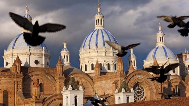 The blue domes of Cuenca's new cathedral.