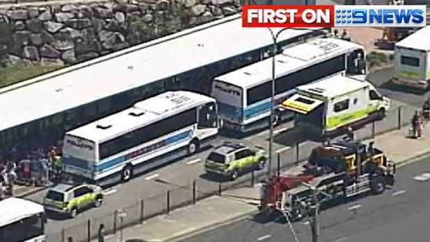 Emergency crews at the scene of a bus crash south of Brisbane.