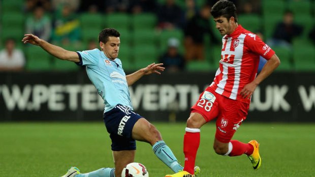 Belief: Sydney FC's Joel Chianese fights for the ball.