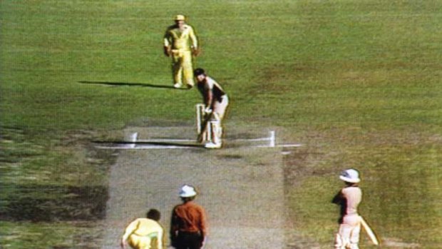 Dark day ... Trevor Chappell bowls the infamous underarm delivery  at the MCG in 1981.
