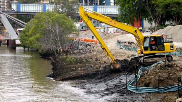 Workers remove mangroves at South Bank.