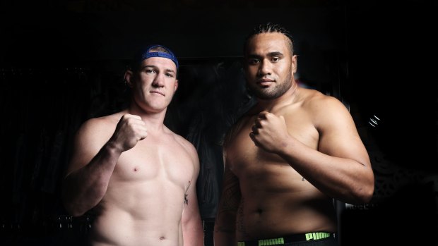 Ready to rumble: Paul Gallen and Junior Paulo at the weigh-in.
