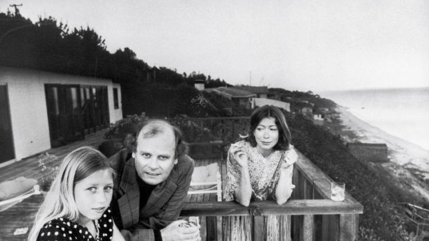 Happier times ... Didion in 1976 with her husband, Gregory Dunne, and daughter Quintana, whose death she writes about in <i>Blue Nights</i>.