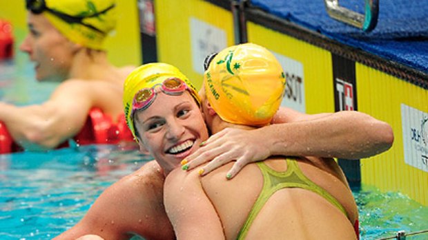 A golden smile: Emily Seebohm finally gets a gold medal last night in the 100 metres backstroke.