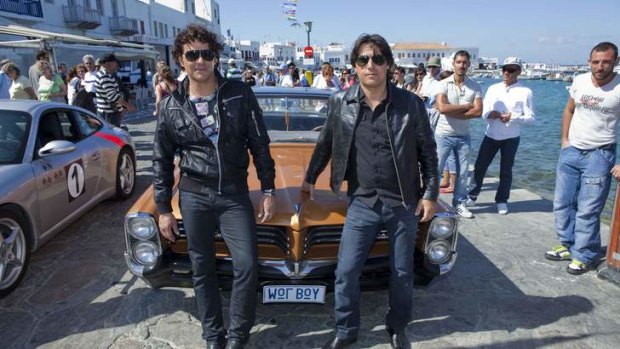On set: Vince Colosimo and Nick Giannopoulos in  Mykonos.