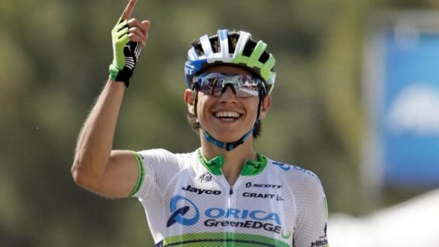 Esteban Chaves celebrates a stage win in the Tour of California last month.