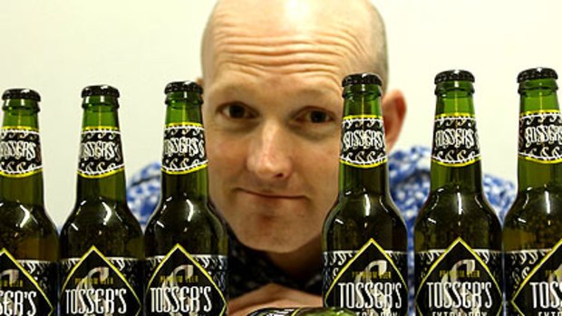 Niche beer maker Michael Harvey, owner of Tosser's Brewing, at his Braeside warehouse on Friday. Brewery giant Lion Nathan claims his cheeky label infringes its copyright.