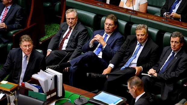 Almost as soon as the leadership had changed the MPs were back in the House - with Denis Napthine leading the way and Ted Baillieu behind him.