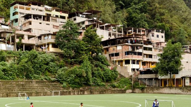 Perched on the hillside ... the local football pitch in Aguas Calientes.