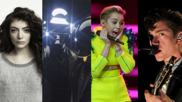 Artists selected by Brisbane Times staff in their picks for this year's Triple J Hottest 100. From left: Lorde, Daft Punk, Miley Cyrus and the Arctic Monkeys.