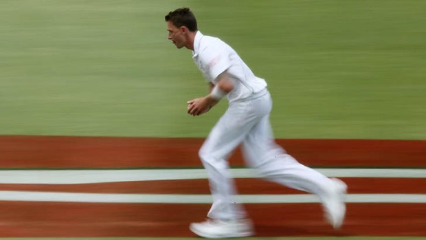 Dale Steyn runs in to bowl during the Second Test against Australia at Adelaide in 2012.