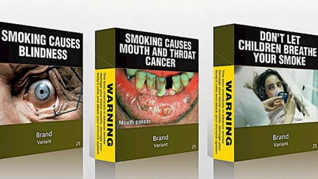 Cigarette plain packaging showing the front and back of pack.