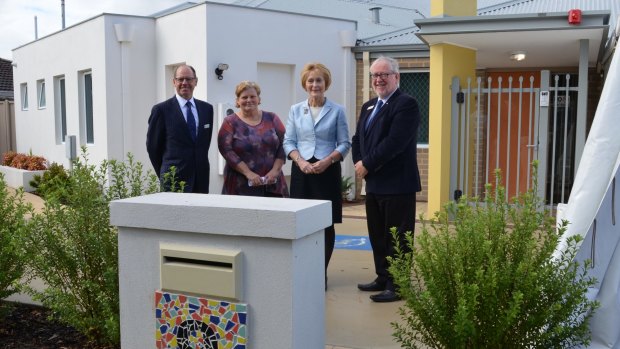 Left to right: Mr John Barrington, Anglicare WA Chairman, Ms Rieki Rolle, Manager Y-Shac, Her Excellency Mrs Kerry Sanderson AC, Governor for Western Australia and Mr Ian Carter AM, Anglicare WA Chief Executive Officer.