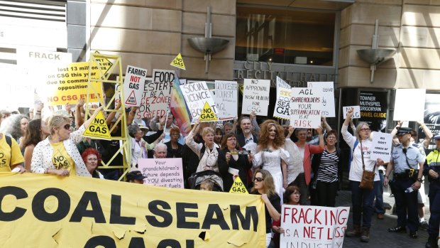 Anti-CSG activists outside AGL's Sydney annual general meeting in October 2014.