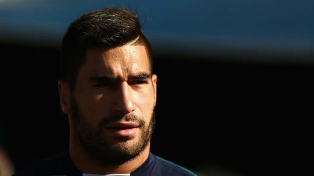 Before his disgrace: Proud Blue James Tamou at a training session this month.