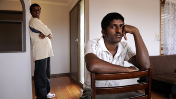 At home in Melbourne: Sanmugam Sarpatheepan (right) and  Kanapathippillai Thajaparan, who chose to flee Sri Lanka and were rescued with other Tamils by  the customs ship Oceanic Viking.