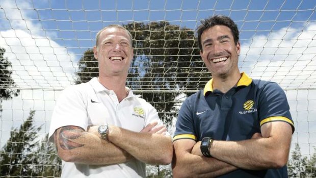 Former Socceroos Craig Moore and Tony Vidmar at the AIS.