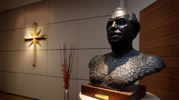 A bust of L. Ron Hubbard sits in the Church of Scientology at Ascot Vale.