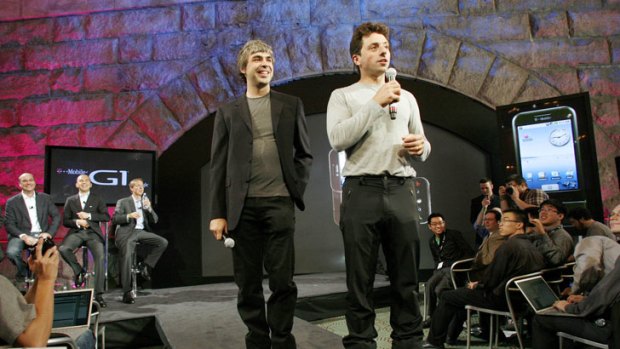 Google founders Larry Page, left, and Sergey Brin