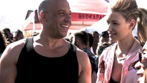 Iggy Azalea with Vin Diesel for <i>Fast & Furious 7</i>.