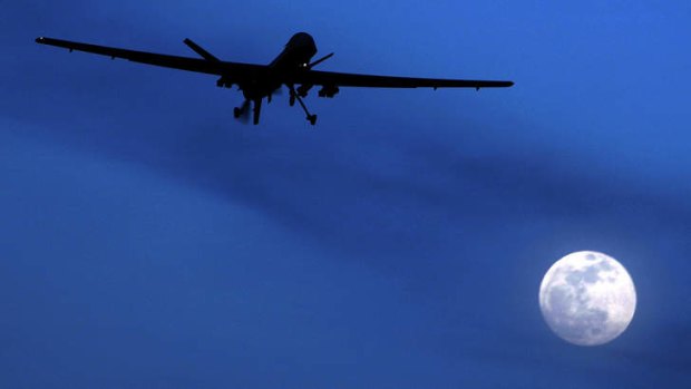 An unmanned US Predator drone flies over Kandahar Air Field in southern Afghanistan in 2010.