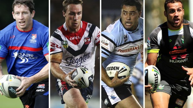 Feeling Blue: (from far left) Kurt Gidley is expected to be named in the NSW team along with new faces James Maloney, Andrew Fifita and Blake Ferguson.
