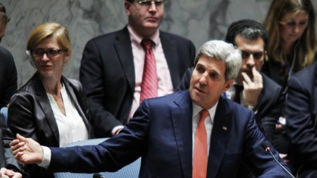 Addressing the United Nations Security Council: US Secretary of State John Kerry.