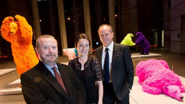 NGV curator Ted Gott, NGV head of corporate partnerships Romina Calabro and University Vice-Principal of Engagement Adrian Collette at the NGV. Photo: Peter Casamento