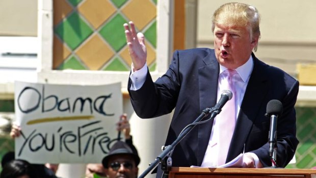 Property magnate and reality TV star Donald Trump speaks at a South Florida Tea Party rally in Boca Raton, Florida.