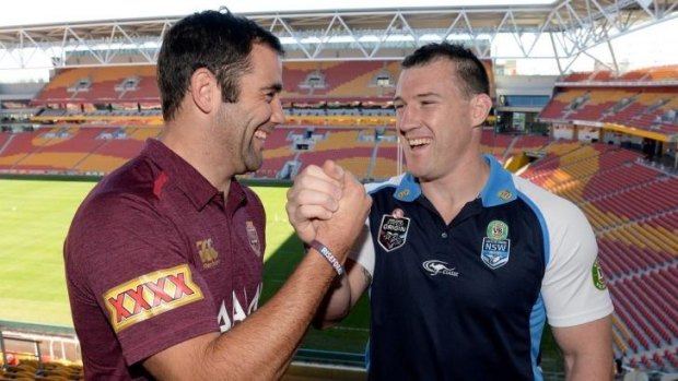 Paul Gallen and Cameron Smith at Suncorp Stadium on Tuesday.