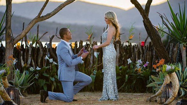 Blake Garvey, 31, proposing to Sam Frost, 25, on <i>The Bachelor Australia</i>.