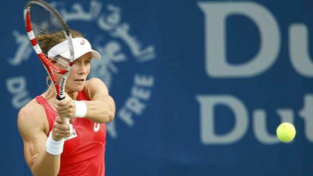 Title chances boosted ... Samantha Stosur of Australia hits a return to Hsieh Su-Wei.