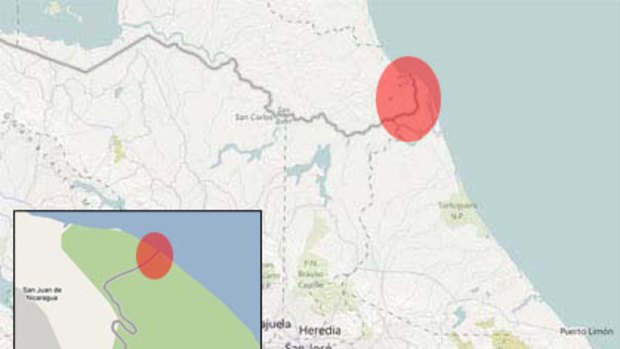 The correct border shown on Bing Maps and, inset, the incorrect version shown on Google Maps.