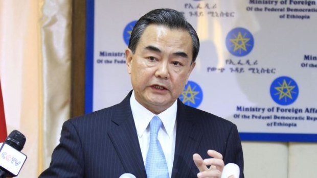 China's Foreign Minister Wang Yi gives a press conference in Addis Ababa.