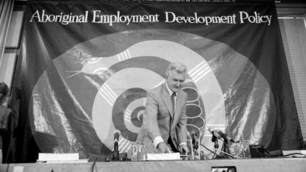 Prime Minister Bob Hawke, pictured at a the launch of the Aboriginal Employment Development Policy at Parliament House, Canberra on 17 November 1987.