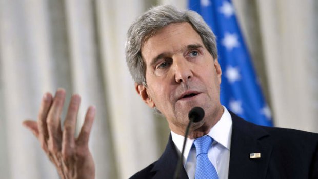 US Secretary of State John Kerry answers a question during a press conference at the United States Embassy in Paris, on September 8, 2013. The Obama administration is distributing videos showing a chemical weapons attack in Syria to help convince Americans and Congress that a military intervention against the Syrian government is necessary.