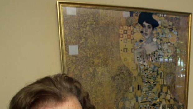 Reclaimed ... Maria Altmann at home in Los Angeles with a print of the Gustav Klimt painting of her aunt.
