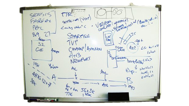 Writing on the wall: Scribbles on a whiteboard made by Google Maps co-founder Noel Gordon as his start-up negotiated its sale to Google in 2004.
