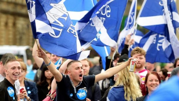 Hopes dashed: ''Yes'' campaigners in Glasgow's George Square just before voting ended on Thursday.