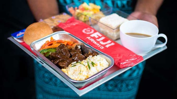 Dinner is served on Fiji Airways.