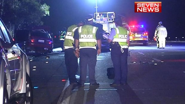 A screenshot from Channel 7 footage of the fatal crash at Coomera overnight Friday.
