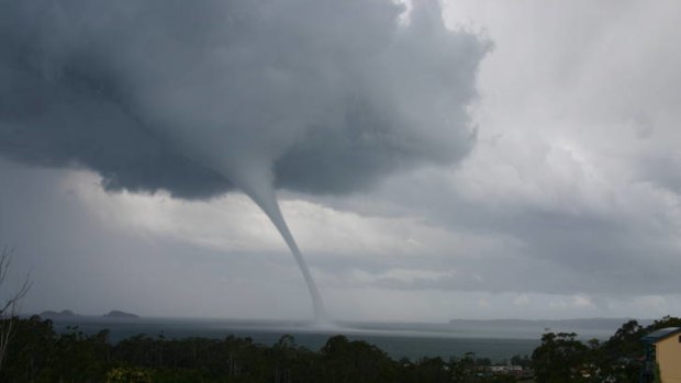 A waterspout puts on a show at Batemans Bay on Sunday.